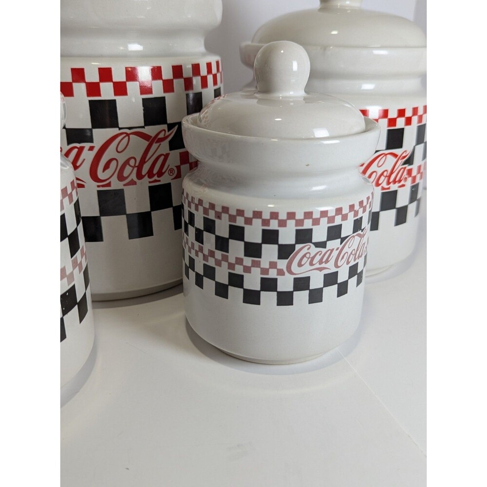 Coca-Cola 4 Piece Canister Set 1997 Checkered Board Dinnerware by Gibson - Picture 14 of 14